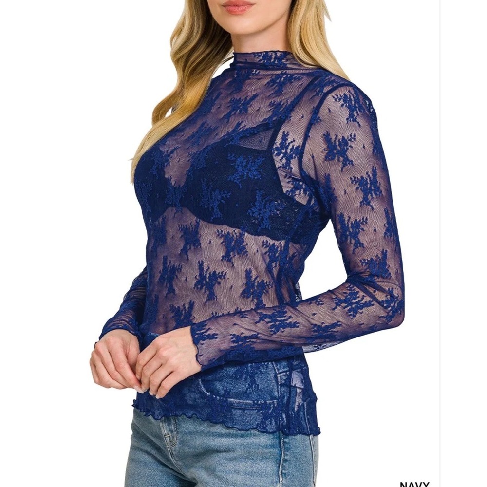 Floral Mesh Layering Top Royal Blue Women Medium NWOT